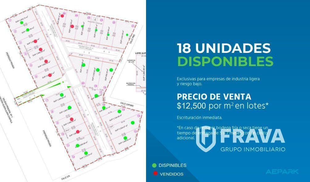 VENTA DE TERRENO EN PARQUE INDUSTRIAL AEPARK